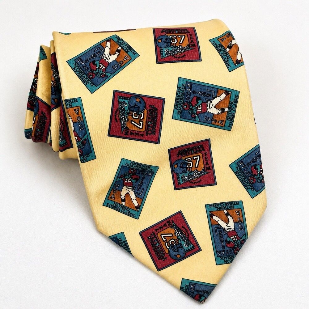 Andrew’s Ties Milano Silk Tie Football Sports Novelty USA Quarterback Italy VTG